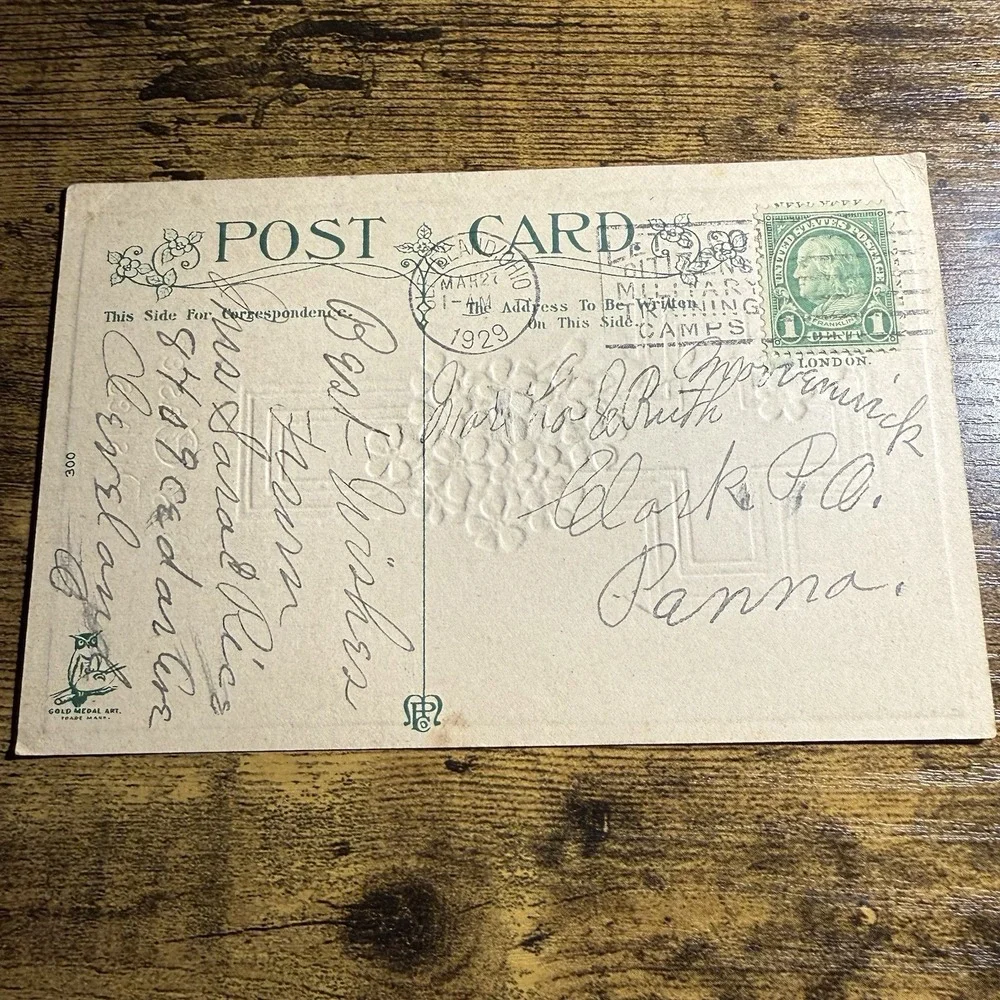 ANTIQUE Easter Wishes Postcard Cross Flowers 1929 Posted USA Ephemera Christian‎